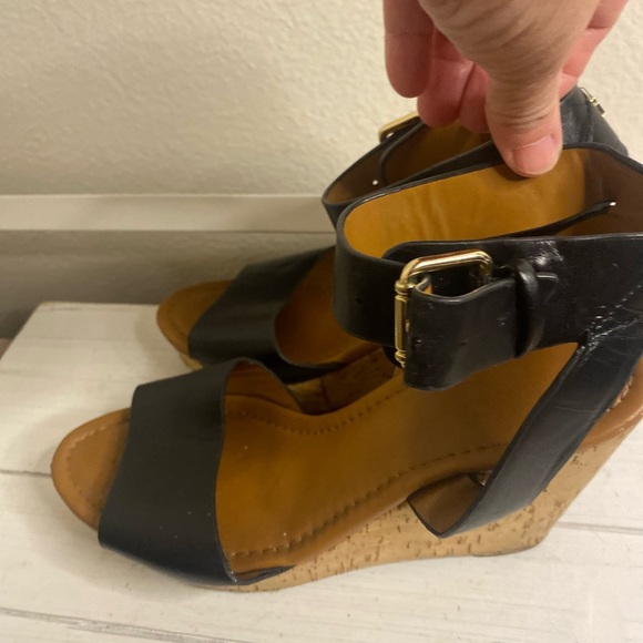 Tommy Hilfiger Navy and Tan Cork Wedge Sandals sz 9.5. - Picture 2 of 5